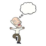 cartoon old man having a fright with thought bubble N5