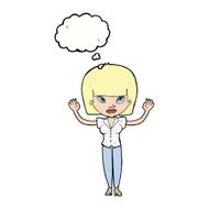 cartoon woman with raised hands thought bubble N9