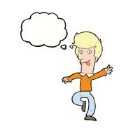 cartoon man dancing with thought bubble N8