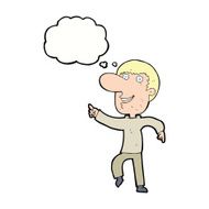 cartoon happy man dancing with thought bubble N34