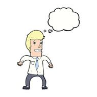 cartoon nervous businessman with thought bubble N6
