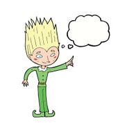 cartoon magic christmas elf with thought bubble N9