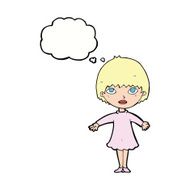 cartoon woman in dress with thought bubble N33