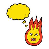 cartoon friendly fireball with thought bubble N18