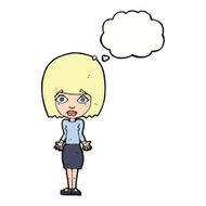 cartoon woman shrugging shoulders with thought bubble N418