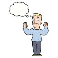 cartoon man surrendering with thought bubble N9