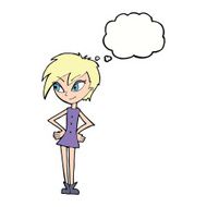 cartoon girl with hands on hips thought bubble N16