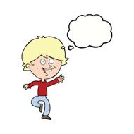 cartoon happy waving boy with thought bubble N18