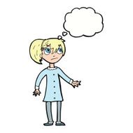 cartoon worried girl with thought bubble N9