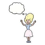 cartoon happy 1950's woman with thought bubble N9