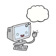cartoon computer with thought bubble N9