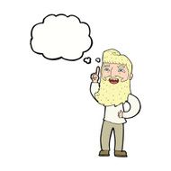 cartoon happy bearded man with idea thought bubble N8