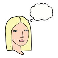 cartoon serious woman with thought bubble N17