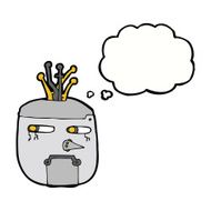 cartoon robot head with thought bubble N47