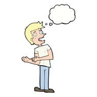 cartoon man making excuses with thought bubble N9