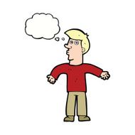 cartoon man shrugging shoulders with thought bubble N29