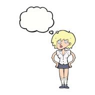 cartoon surprised woman with hands on hips thought bubble N9