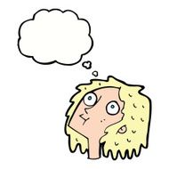 cartoon staring woman with thought bubble N41