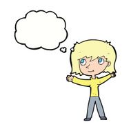 cartoon happy girl with thought bubble N79