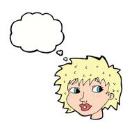 cartoon surprised woman with thought bubble N212