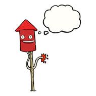 cartoon firework with thought bubble