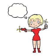 cartoon future space girl with thought bubble N9