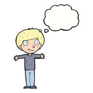 cartoon happy boy with open arms thought bubble N18