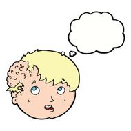 cartoon boy with ugly growth on head thought bubble N9