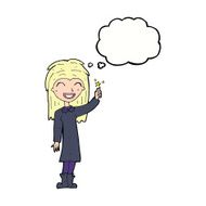 cartoon friendly witch girl with thought bubble N9
