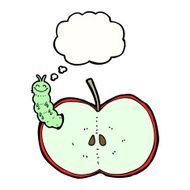 cartoon bug eating apple with thought bubble N18