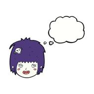 cartoon happy vampire girl face with thought bubble N9