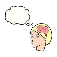 cartoon head with brain symbol thought bubble N34