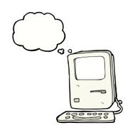cartoon old computer with thought bubble N16