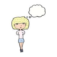 cartoon shy woman with thought bubble N42