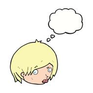 cartoon female face with raised eyebrow thought bubble N8