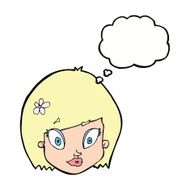 cartoon happy female face with thought bubble N155