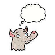 cartoon happy wolf with thought bubble N16