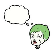 cartoon female zombie head with thought bubble N9