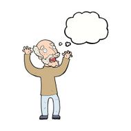 cartoon terrified old man with thought bubble N17