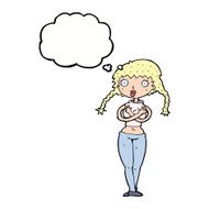cartoon offended woman covering herself with thought bubble N9