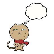 cartoon funny cat wearing scarf with thought bubble N13