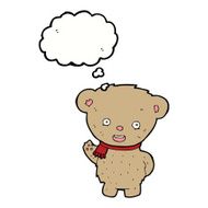 cartoon teddy bear waving with thought bubble N3