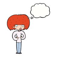 cartoon surprised woman with thought bubble N213