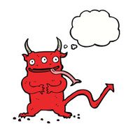 cartoon little demon with thought bubble N26