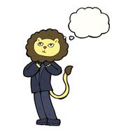 cartoon lion businessman with thought bubble N4