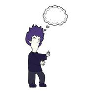 cartoon vampire man with thought bubble N98