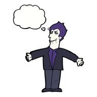 cartoon vampire man with open arms thought bubble N9