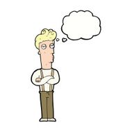 cartoon unimpressed man with thought bubble N9
