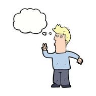 cartoon man giving peace sign with thought bubble N46