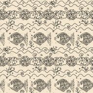 Monochrome fish Seamless Pattern